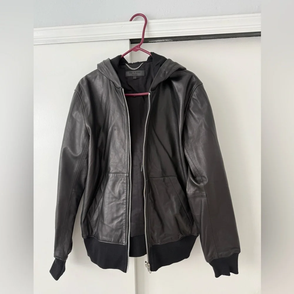 Rag & Bone Men’s Leather Jacket with Hood - Med